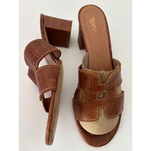Axel Brown Croc Embossed Heeled Mules Slides‎ Block Heel Size 8.5